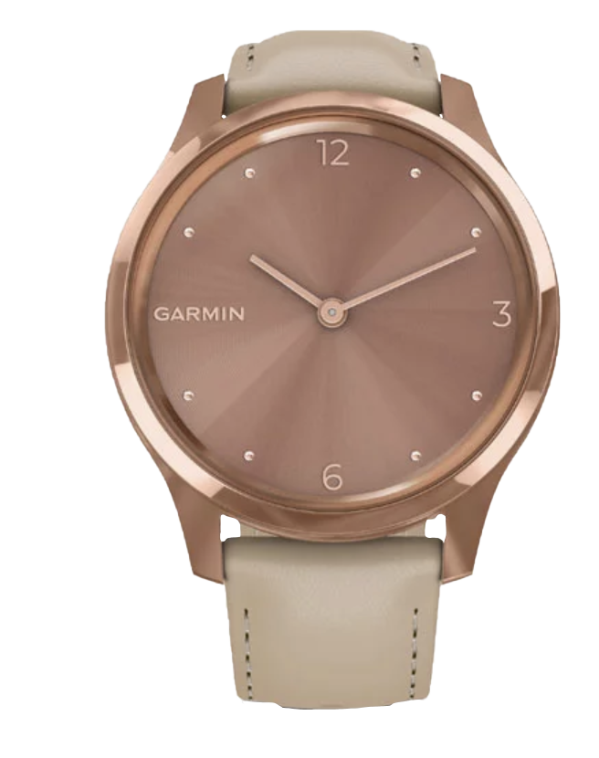 Garmin Vívomove Luxe - 18K Rose Gold PVD Stainless Steel Case with Light Sand Italian Leather Band