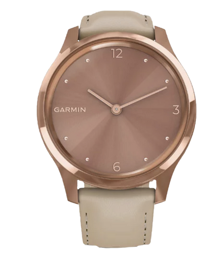 Garmin Vívomove Luxe - 18K Rose Gold PVD Stainless Steel Case with Light Sand Italian Leather Band