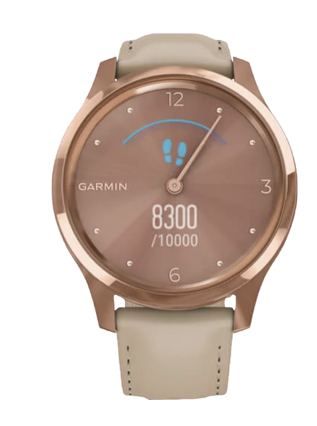 Garmin Vívomove Luxe - 18K Rose Gold PVD Stainless Steel Case with Light Sand Italian Leather Band