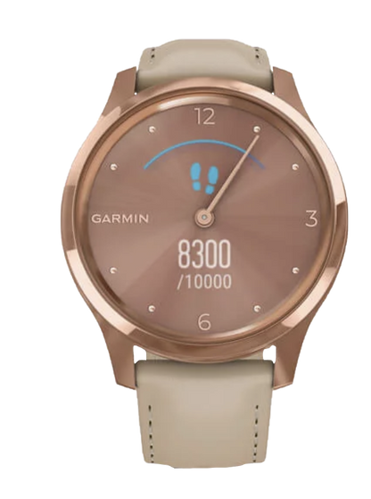 Garmin Vívomove Luxe - 18K Rose Gold PVD Stainless Steel Case with Light Sand Italian Leather Band