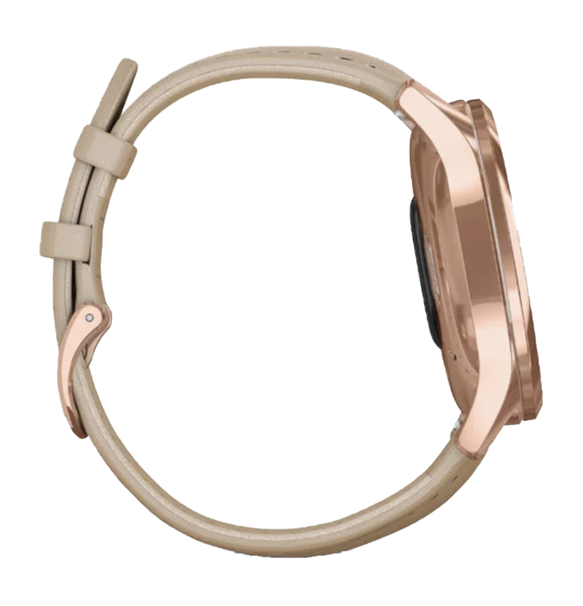 Garmin Vívomove Luxe - 18K Rose Gold PVD Stainless Steel Case with Light Sand Italian Leather Band