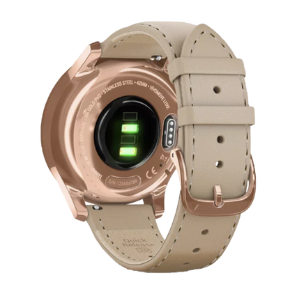 Garmin Vívomove Luxe - 18K Rose Gold PVD Stainless Steel Case with Light Sand Italian Leather Band