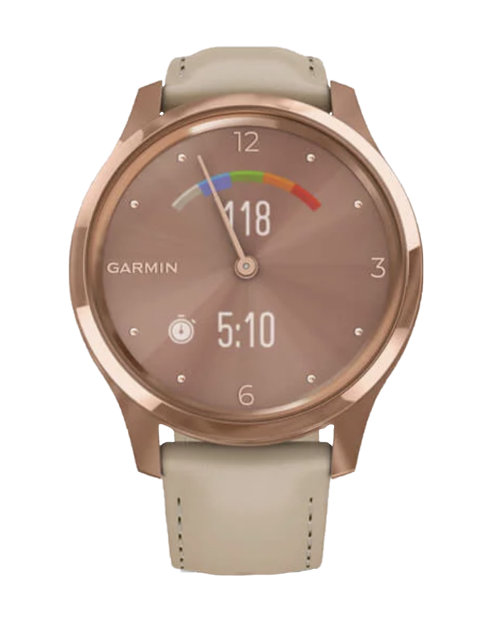 Garmin Vívomove Luxe - 18K Rose Gold PVD Stainless Steel Case with Light Sand Italian Leather Band