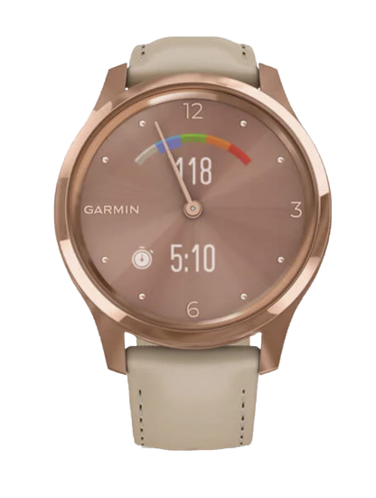 Garmin Vívomove Luxe - 18K Rose Gold PVD Stainless Steel Case with Light Sand Italian Leather Band