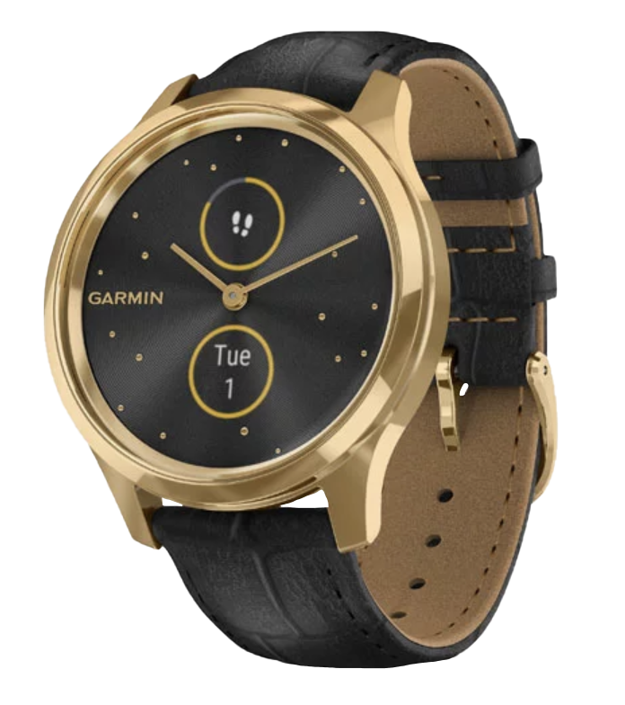 Garmin Vívomove Luxe - 24K Gold PVD Stainless Steel Case with Black Embossed Italian Leather Band