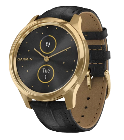 Garmin Vívomove Luxe - 24K Gold PVD Stainless Steel Case with Black Embossed Italian Leather Band