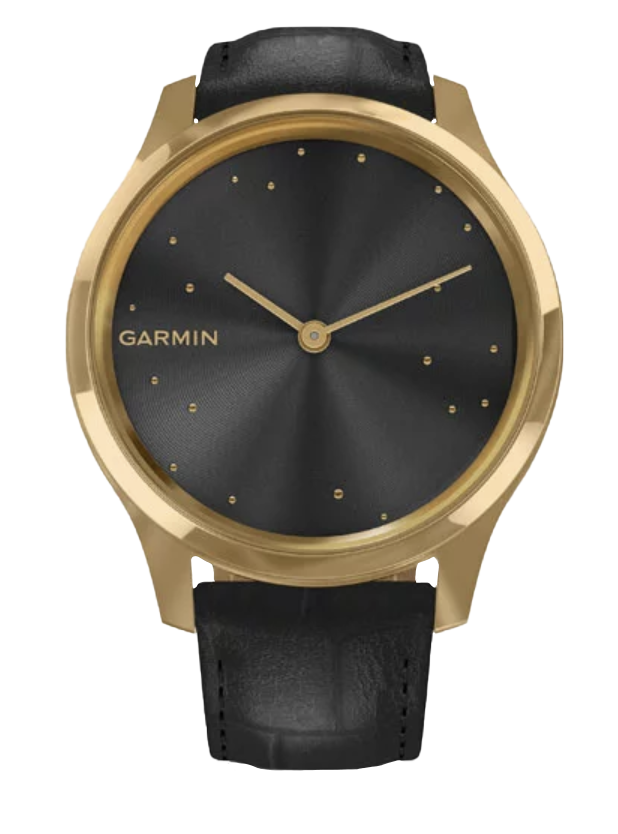 Garmin Vívomove Luxe - 24K Gold PVD Stainless Steel Case with Black Embossed Italian Leather Band