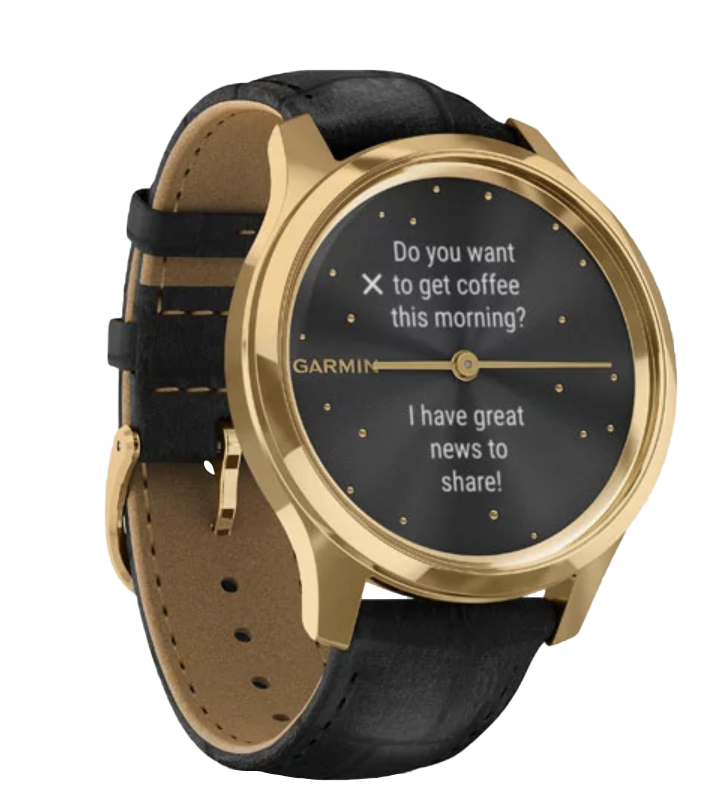 Garmin Vívomove Luxe - 24K Gold PVD Stainless Steel Case with Black Embossed Italian Leather Band