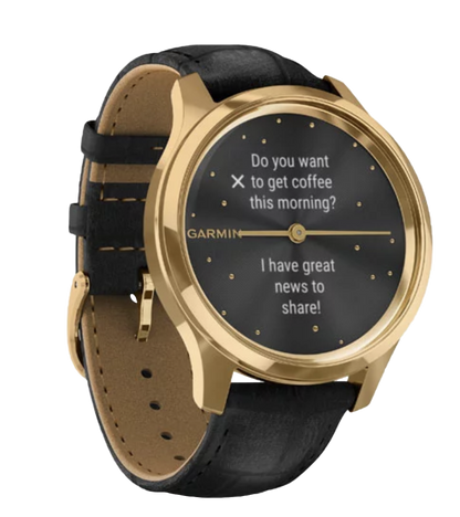 Garmin Vívomove Luxe - 24K Gold PVD Stainless Steel Case with Black Embossed Italian Leather Band