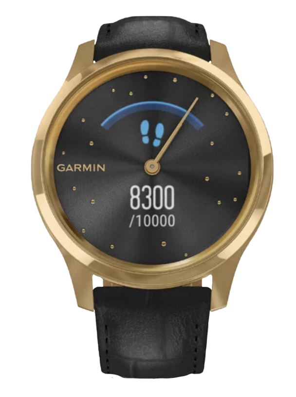 Garmin Vívomove Luxe - 24K Gold PVD Stainless Steel Case with Black Embossed Italian Leather Band