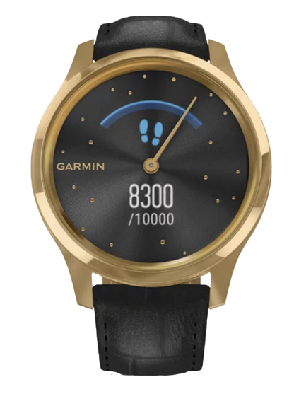 Garmin Vívomove Luxe - 24K Gold PVD Stainless Steel Case with Black Embossed Italian Leather Band