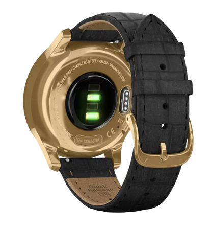 Garmin Vívomove Luxe - 24K Gold PVD Stainless Steel Case with Black Embossed Italian Leather Band