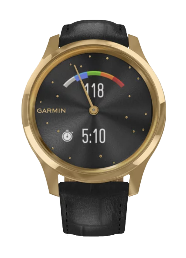 Garmin Vívomove Luxe - 24K Gold PVD Stainless Steel Case with Black Embossed Italian Leather Band