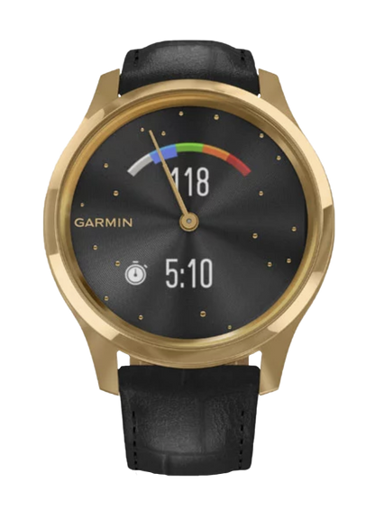 Garmin Vívomove Luxe - 24K Gold PVD Stainless Steel Case with Black Embossed Italian Leather Band