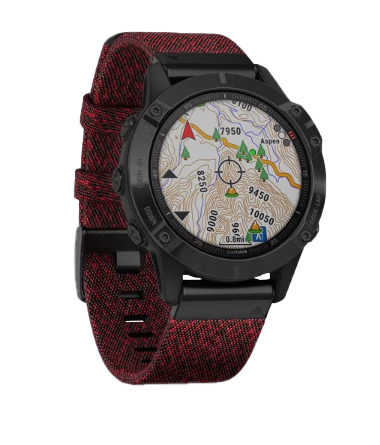 Garmin Fenix ​​6 - Correa de nailon color rojo jaspeado y correa de color negro zafiro DLC (010-02158-16)