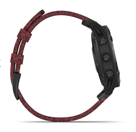 Garmin Fenix 6 Sapphire Black DLC with Heathered Red Nylon Band