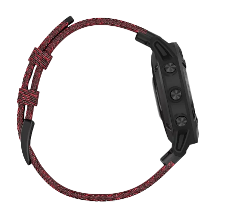 Garmin Fenix ​​6 - Correa de nailon color rojo jaspeado y correa de color negro zafiro DLC (010-02158-16)