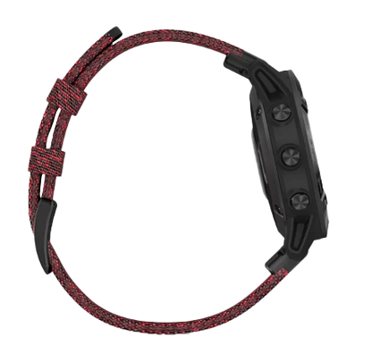 Garmin Fenix ​​6 - Correa de nailon color rojo jaspeado y correa de color negro zafiro DLC (010-02158-16)