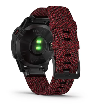 Garmin Fenix 6 Sapphire Black DLC with Heathered Red Nylon Band