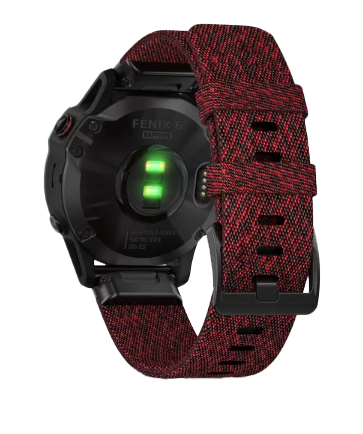 Garmin Fenix ​​6 - Correa de nailon color rojo jaspeado y correa de color negro zafiro DLC (010-02158-16)