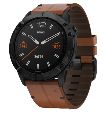 Garmin Fenix ​​6X Zafiro Negro DCL con Correa de Cuero en Color Castaño (010-02157-13)