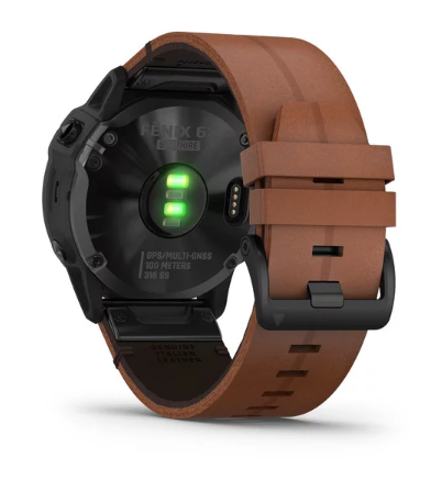 Garmin Fenix 6X Sapphire Black DCL with Chestnut Leather Band