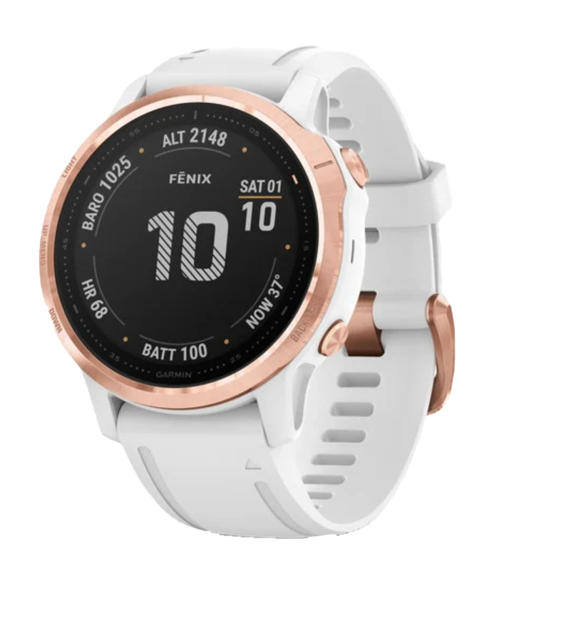 Reloj inteligente Garmin Fenix 6S Pro con bisel en oro rosa y correa blanca y GPS (reacondicionado certificado por Garmin)