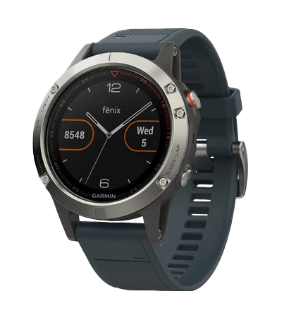 Garmin Fenix ​​5, argent avec bracelet bleu granit, montre connectée GPS (reconditionnée certifiée Garmin)