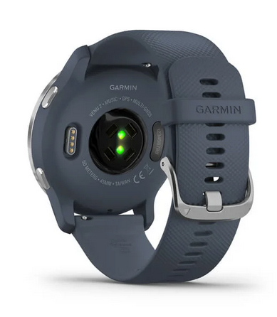 Gamin Venu 2 - Silver Stainless Steel Bezel with Granite Blue Case and Silicone Band