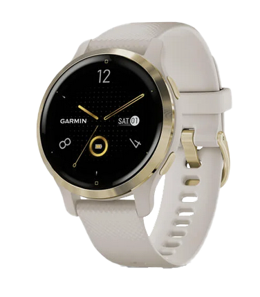 Garmin Venu 2S - Light Gold Stainless Steel Bezel with Light Sand Case and Silicone Band