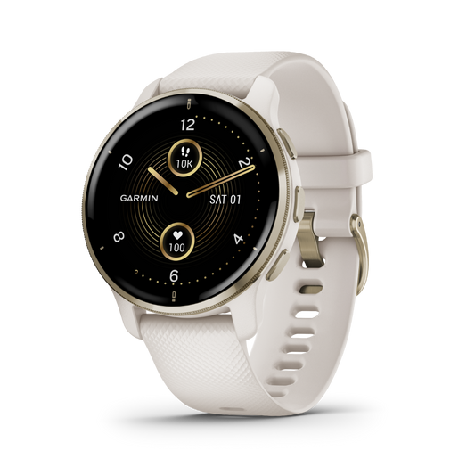 Garmin Venu 2 Plus - Cream Gold Stainless Steel Bezel with Ivory Case and Silicone Band (010-02496-02)